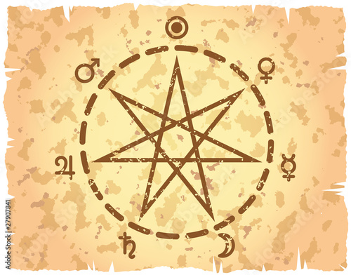 Weekday heptagram on retro-styled paper sheet