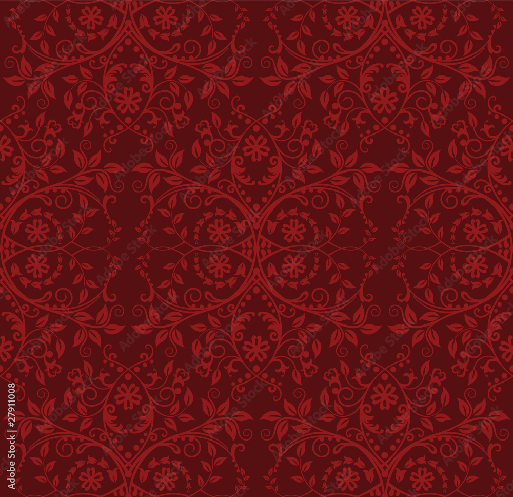 Seamless red floral wallpaper