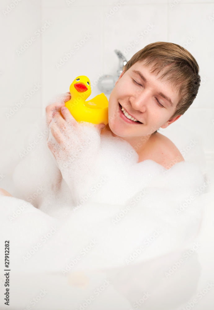 man taking a bath