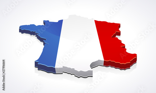 Carte de la France 3D drapeau sur fond (reflet)