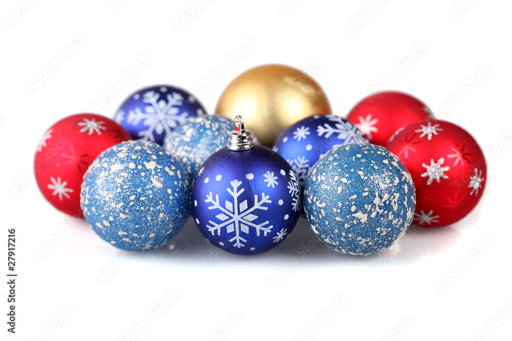 Christmas arrangement with group of baubles on isolated Christmas arrangement with group of baubles on isolated