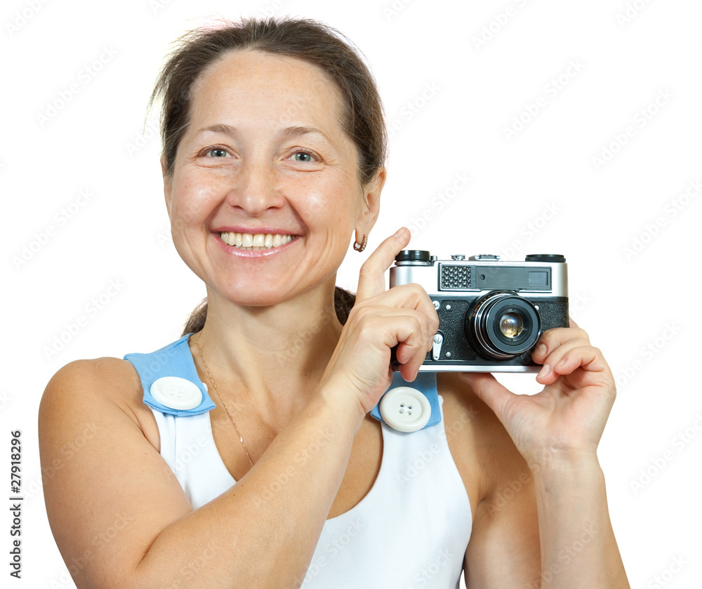 woman with old-fashioned camera woman with old-fashioned camera