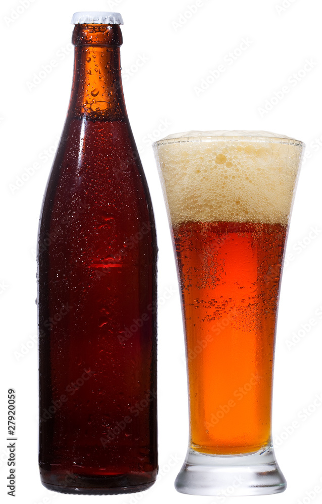 bottle and glass with beer bottle and glass with beer
