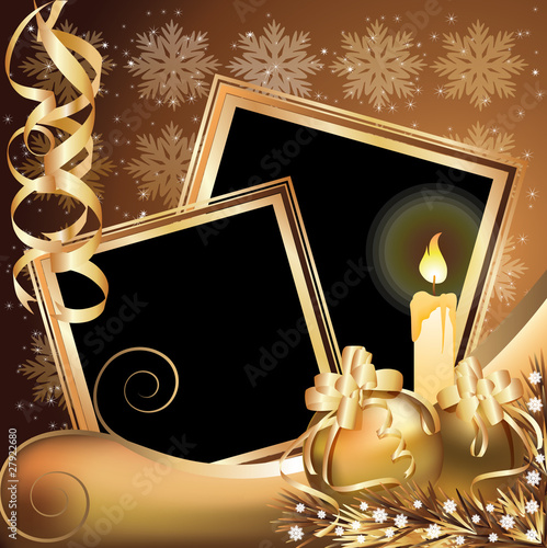 Christmas golden frame , vector illustration