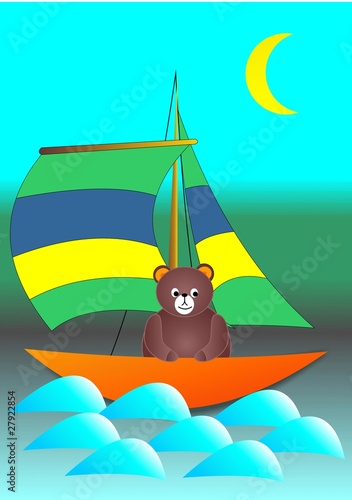bear at sailboat, vector illustration