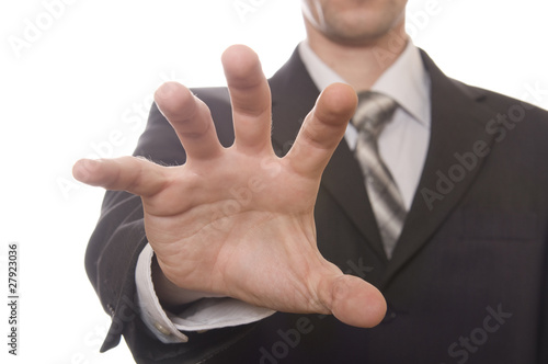 well shaped business men hand reaching for something isolated on