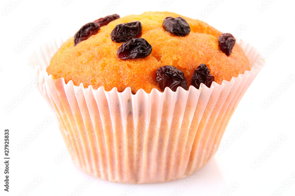 Muffin with raisins isolated on white Muffin with raisins isolated on white