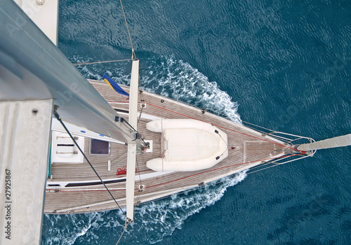 Top view of sailing boat photo