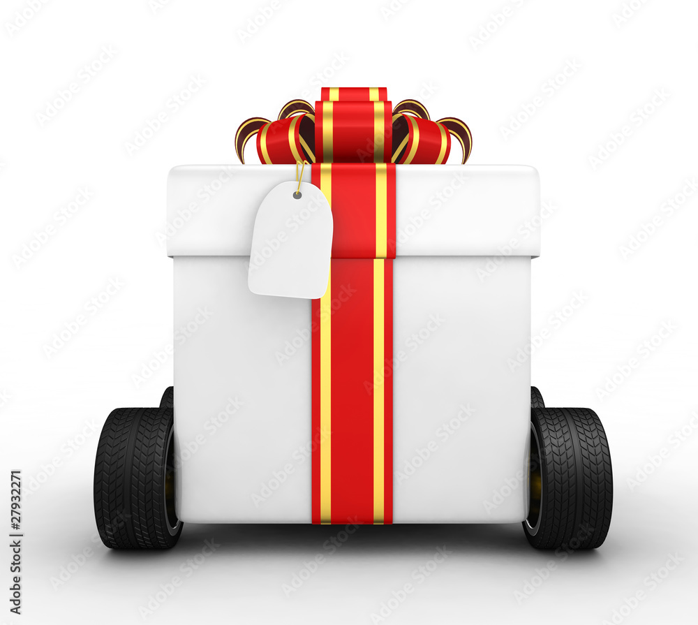 Gift box on wheels - 3d render Gift box on wheels - 3d render
