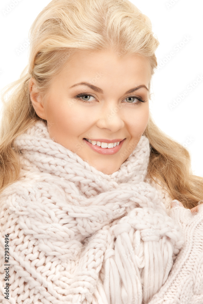 beautiful woman in mittens