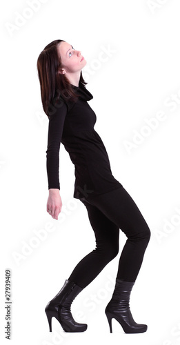 woman in black on a white background