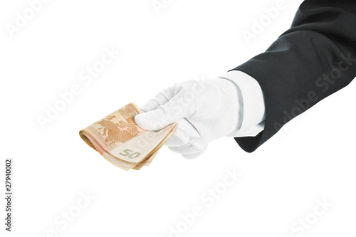 Waiter holding money in hand