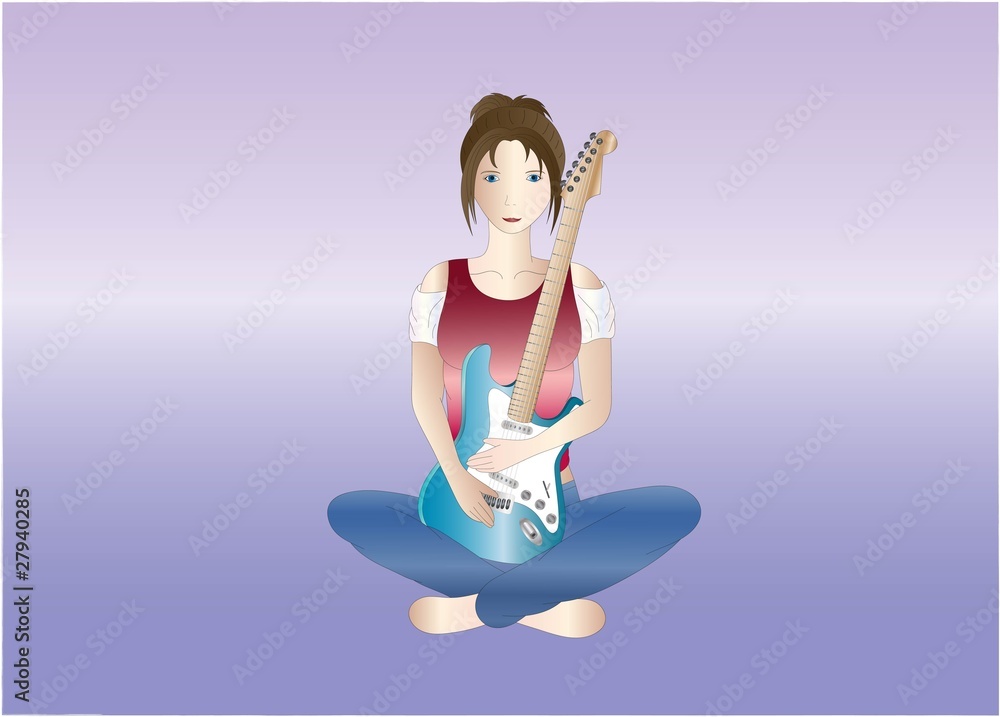 brown-haired girl with guitar ( background on separate layer )