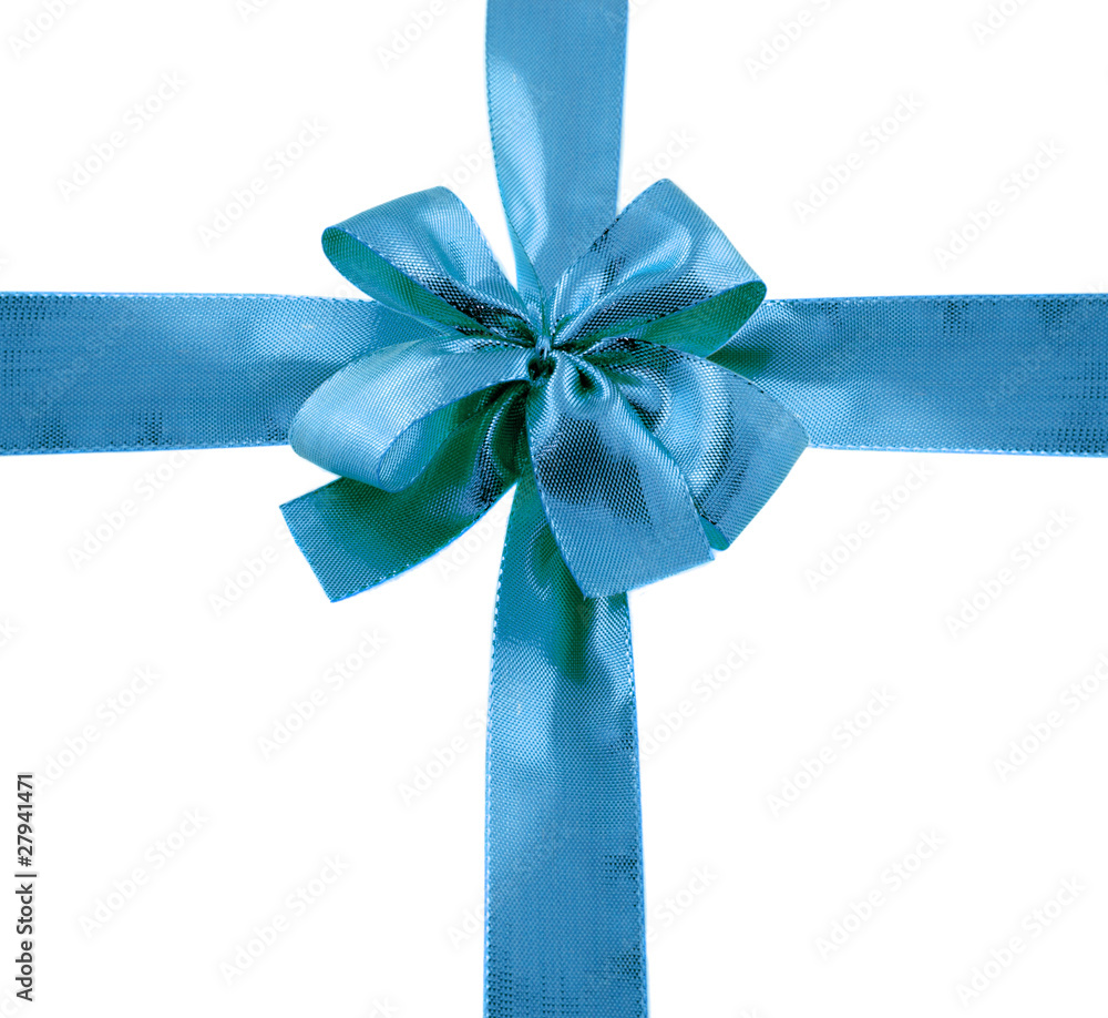 noeud et ruban bleu emballage paquet cadeau Stock Photo | Adobe Stock