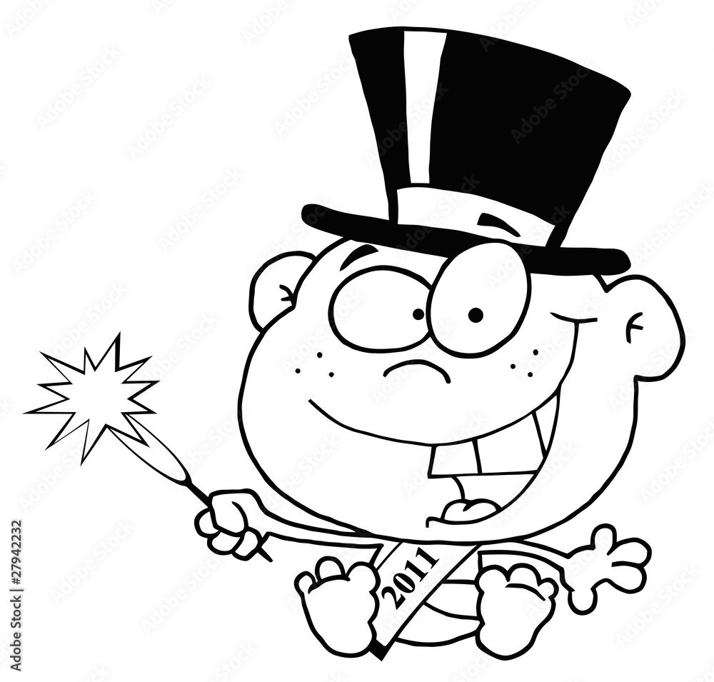 Outline New Year Baby Outline New Year Baby