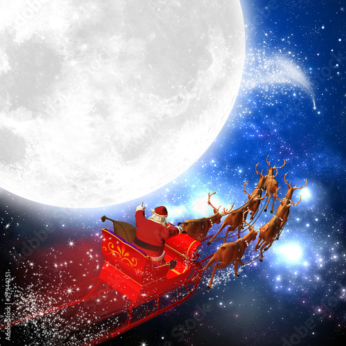 Obraz na płótnie Weihnachtsmann mit Rentierschlitten im Weltall w salonie