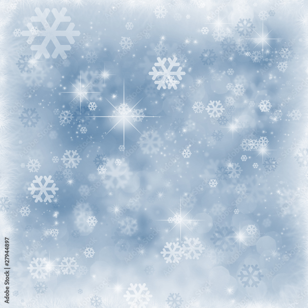 Winter background , snowflakes and sparkles , copyspace