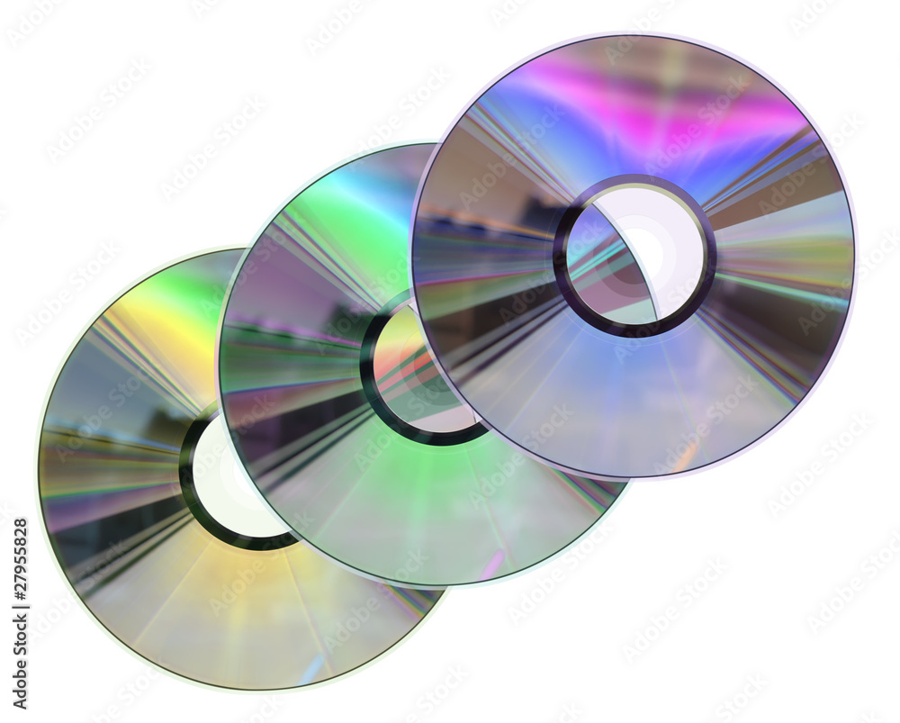 Three colored CD / DVD disks isolated on White Three colored CD / DVD disks isolated on White