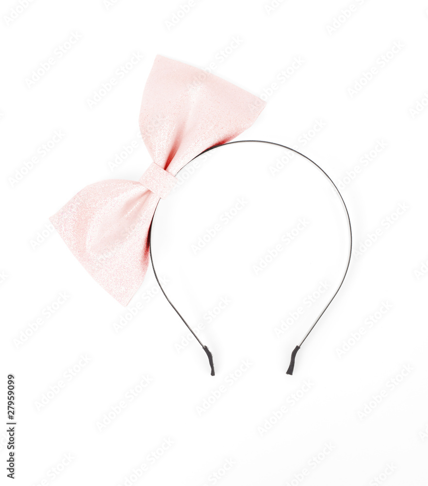beautiful pink headdress with bow isolated on white background
