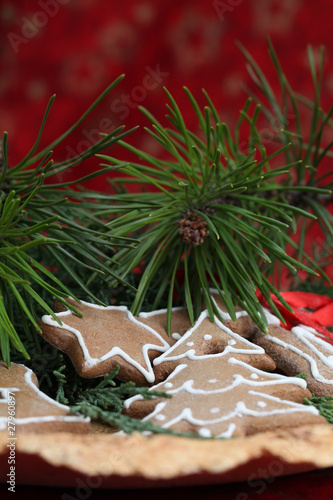 Gingerbread cookies and pine twigs
