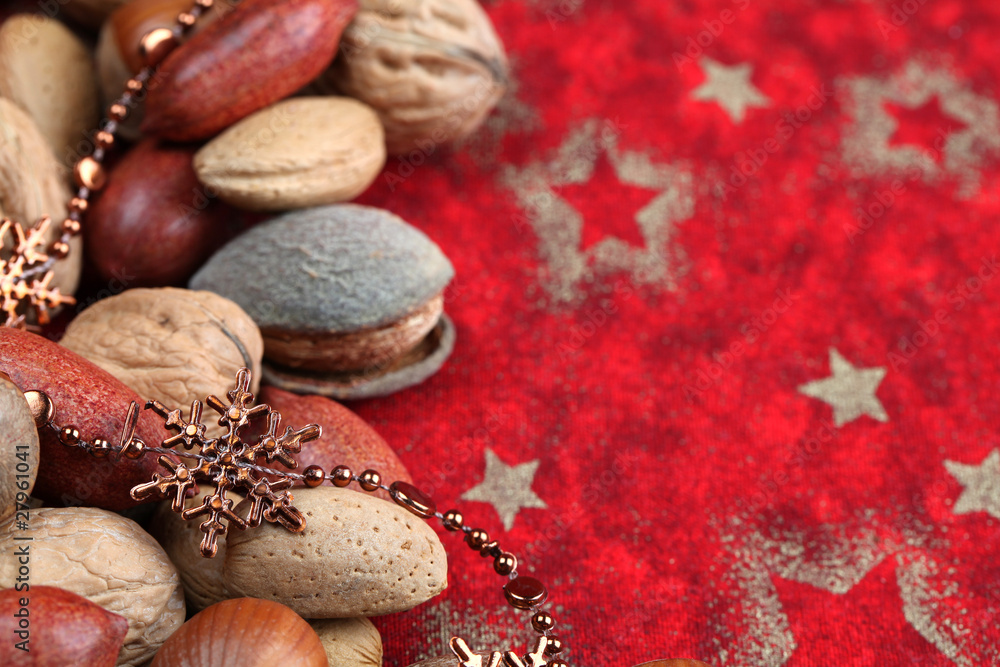 Nuts on Christmas background Nuts on Christmas background