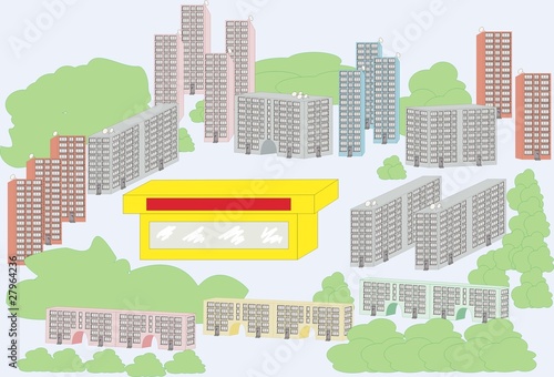 buildings in a residential area  of a city