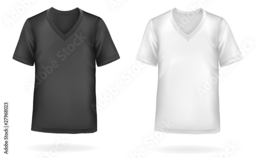 Black and white men t-shirts. Photo-realistic vector.
