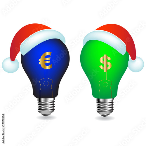 Santa lights the dollar and euro.Vector