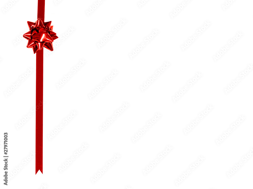 Red gift bow and ribbon border on a white background Red gift bow and ribbon border on a white background