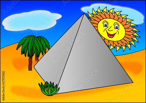 Pyramid of the sun and palm trees