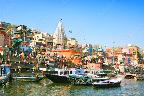 View to Prayag ghat on the sacred River Ganges, India photo