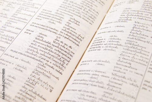 closeup of old paper dictionary book