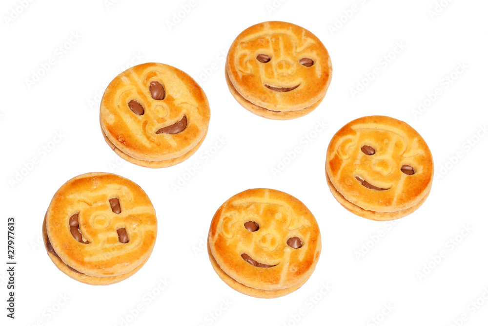 Smiling stuffed biscuit isolated on white background