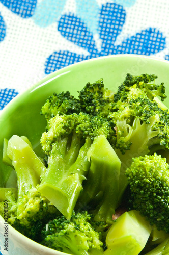 Fried broccoli in the green bowl.