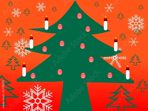 Naive Illustration von Christbaum in Rot / Orange