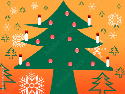 Naive Illustration von Weihnachtsbaum  in Orange - gelb