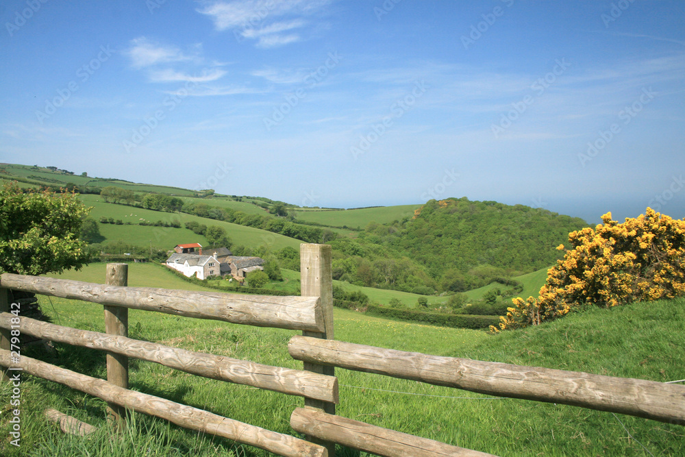View over fields on Porlock Hill, Exmoor