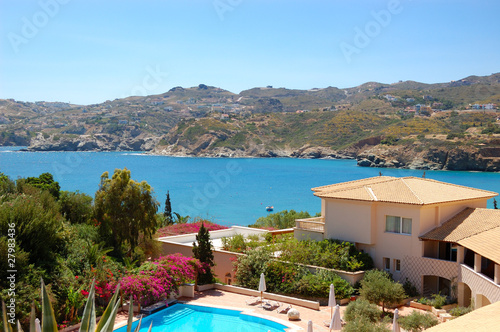 Swimming pool at the modern luxury villa, Crete, Greece
