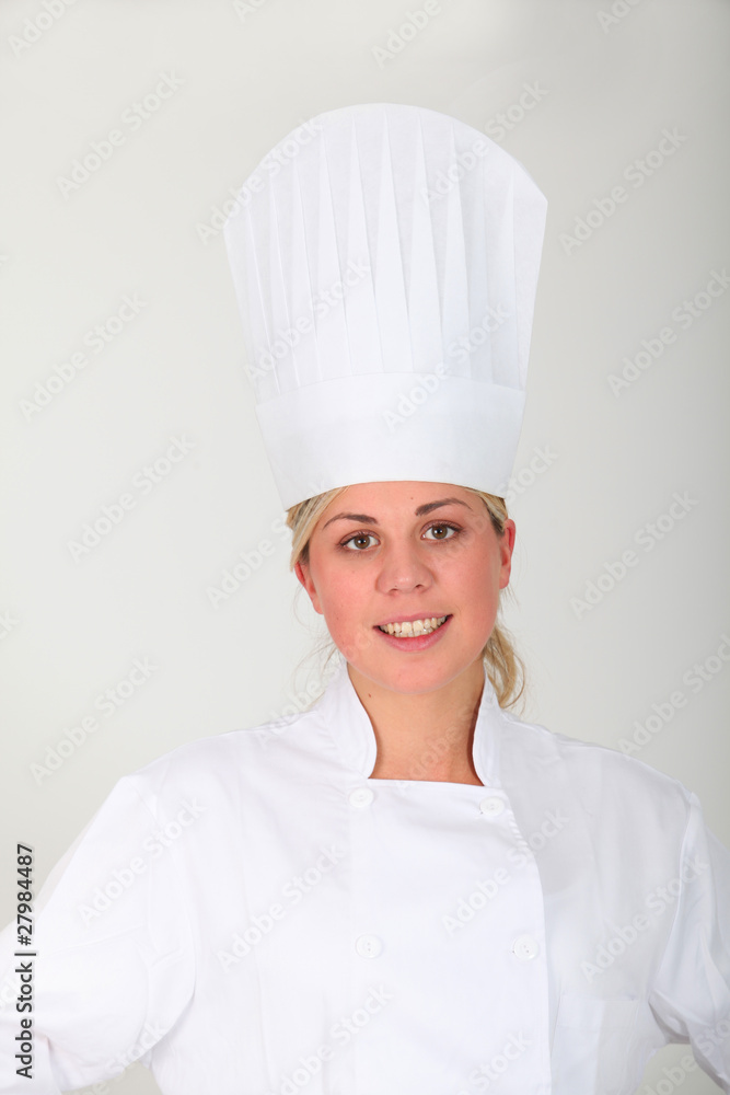 Closeup of cook with toque on white background Closeup of cook with toque on white background