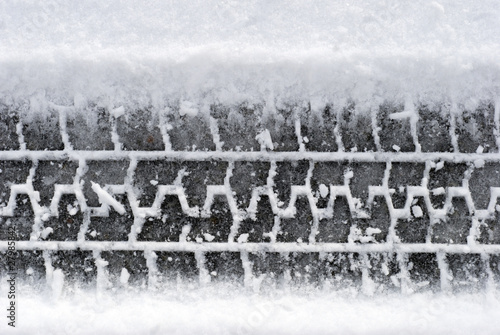 Close-up tire tracks in snow