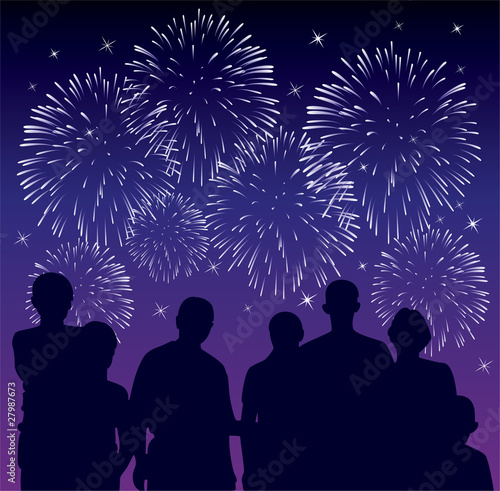 vector illustration of people watching fireworks