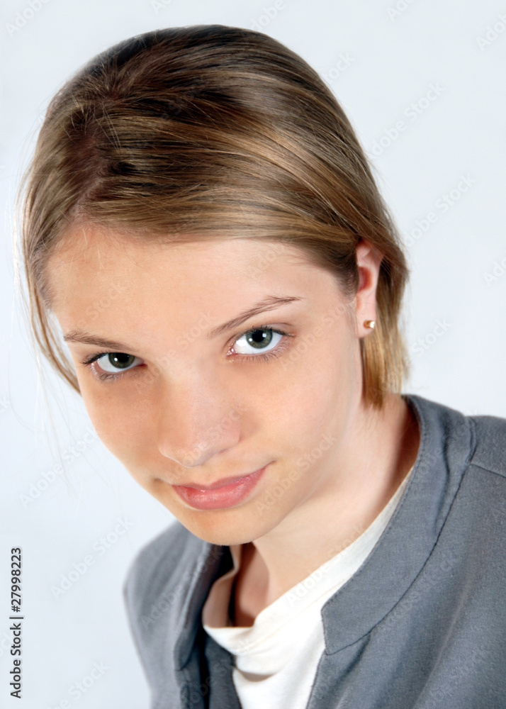 Teenage girl looking upward business attire Teenage girl looking upward business attire