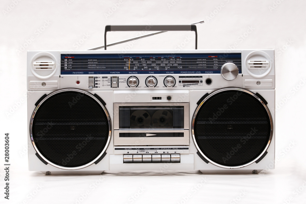 1980s style stereo cassette recorder ghettoblaster - obrazy, fototapety, plakaty 