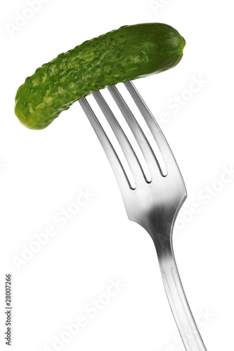 pickled cucumber on a fork