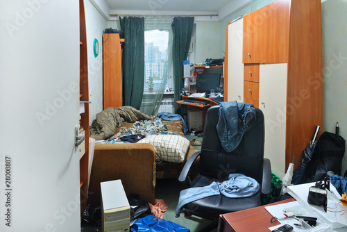 view of a messy room