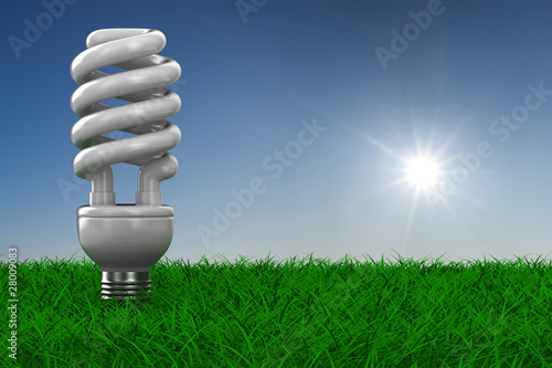 energy saving bulb on grass...