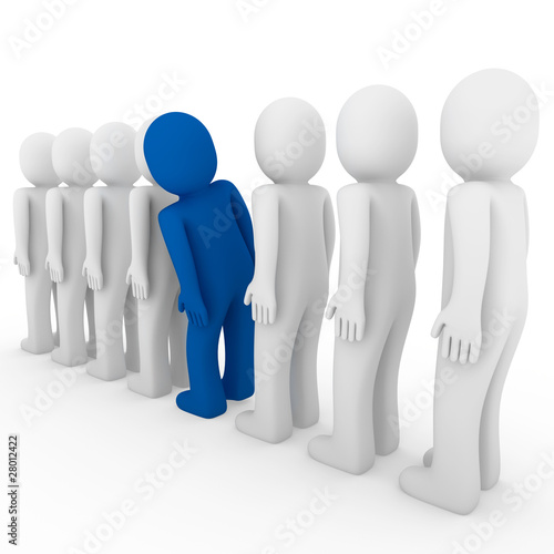 3d human stand crowd blue