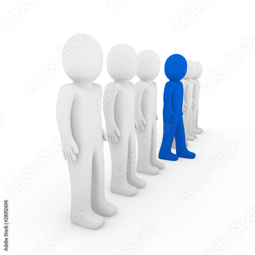 3d human stand crowd blue