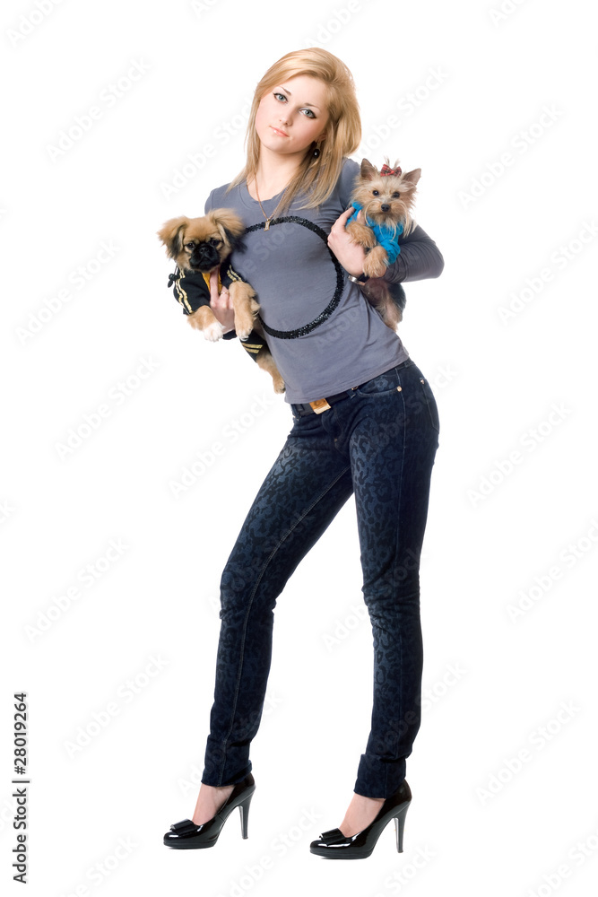 Pretty blonde posing with two dogs Pretty blonde posing with two dogs