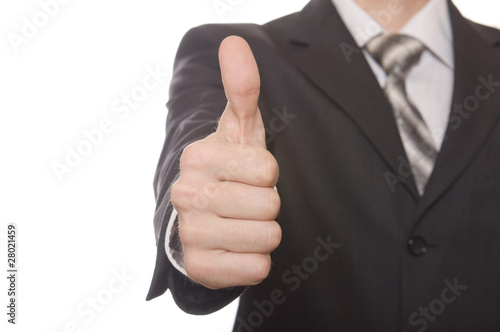 Thumbs up business man's hand isolated on white background